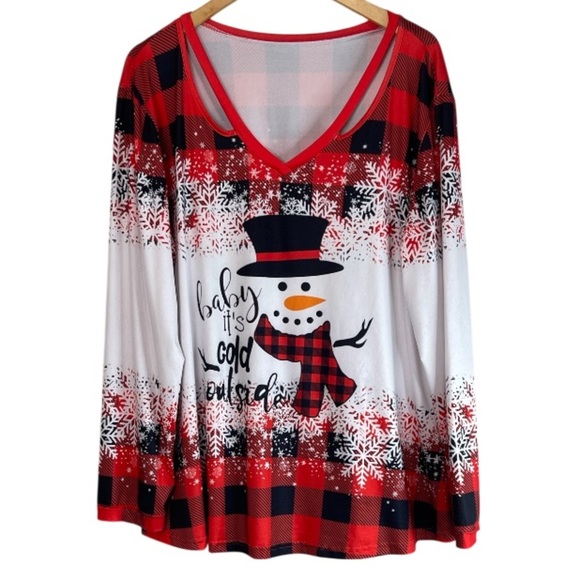 Amazon Snowman Graphic Baby It’s Cold Outside Top Red Black Buffalo Check 3X - Picture 12 of 12